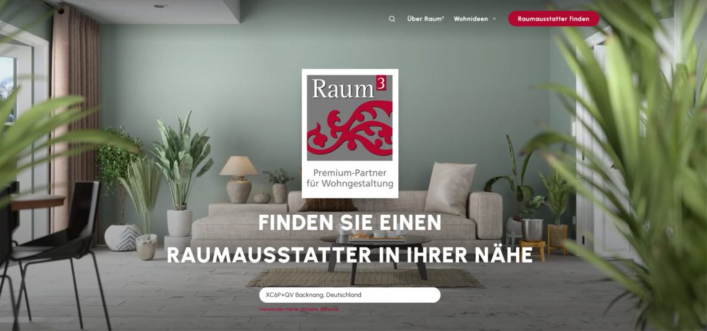 Screenshot von Raum³-Website